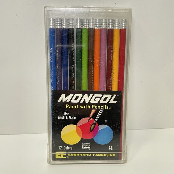 VTG Eberhard Faber Mongol Paint With Pencils Set 12 #741 w/ Plastic Case Unused - Picture 1 of 3